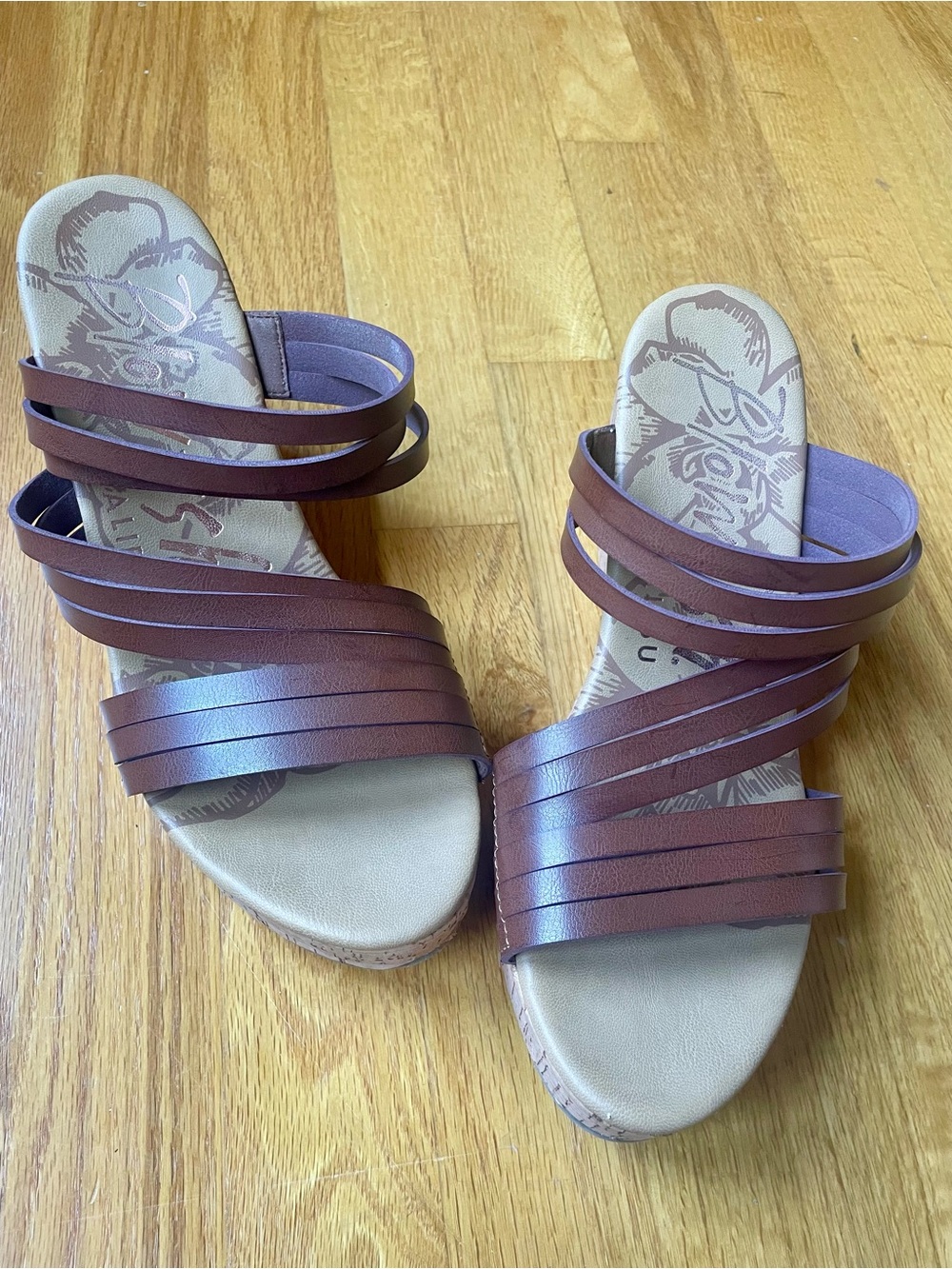 Multi-Strap Brown Wedge Sandals for Women